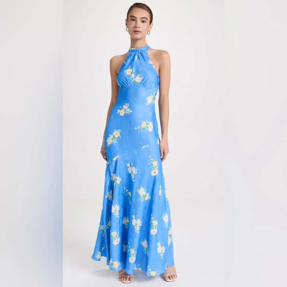 LOVESHACKFANCY Brinda Silk Maxi Dress in
Blueberry Lemonade - Picture 5 of 10